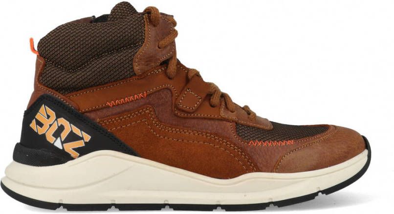 Braqeez 421982-513 Jongens Hoge Sneakers Bruin Leer Veters - Schoenen.nl