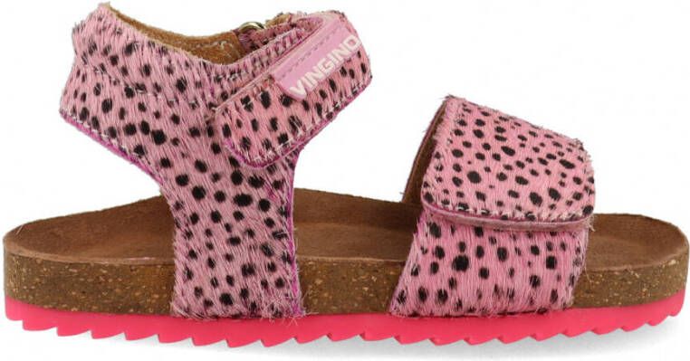 Vingino Tavi leren sandalen met dierenprint roze - Foto 6