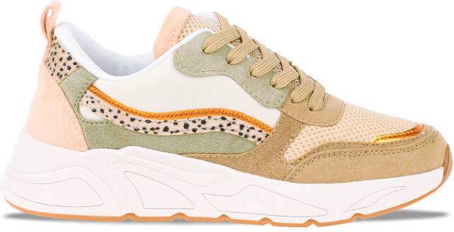 POSH by Poelman CHARLIE Dames Sneakers Beige met oranje combinatie - Foto 3
