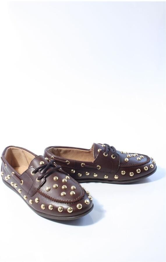 DWRS LATTY big studs leren bootschoenen met print donkerbruin - Foto 3