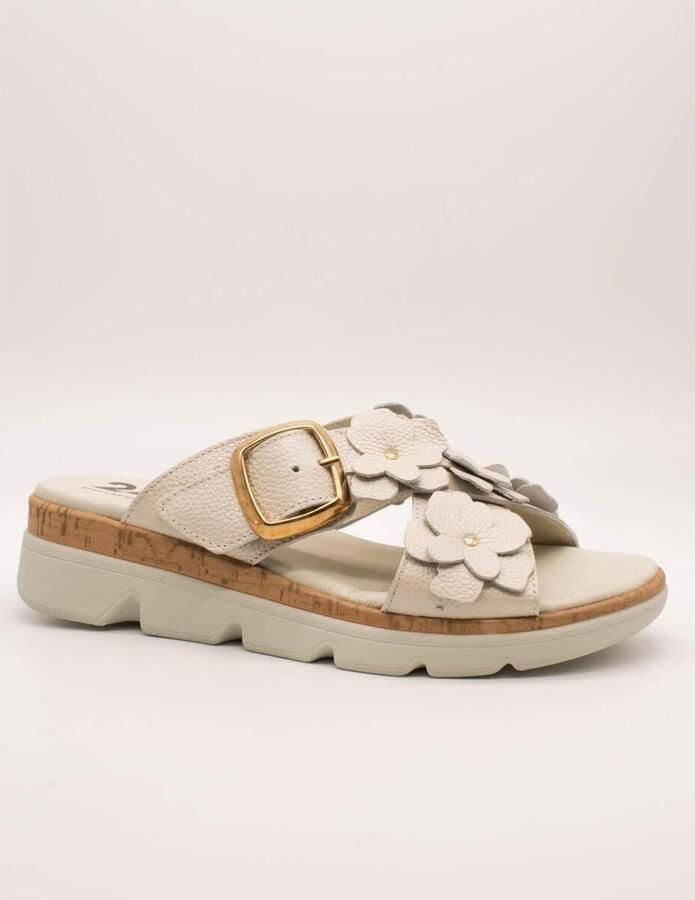 24 Hrs Sandalen met sleehak 26822 Natural Lino