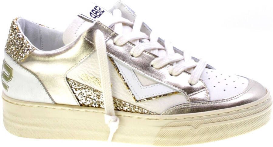 4B12 Witte leren sneakers met platinaglitter - Foto 2