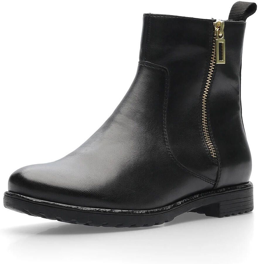 Ara Zwarte leren enkellaars met gouden rits Black Dames