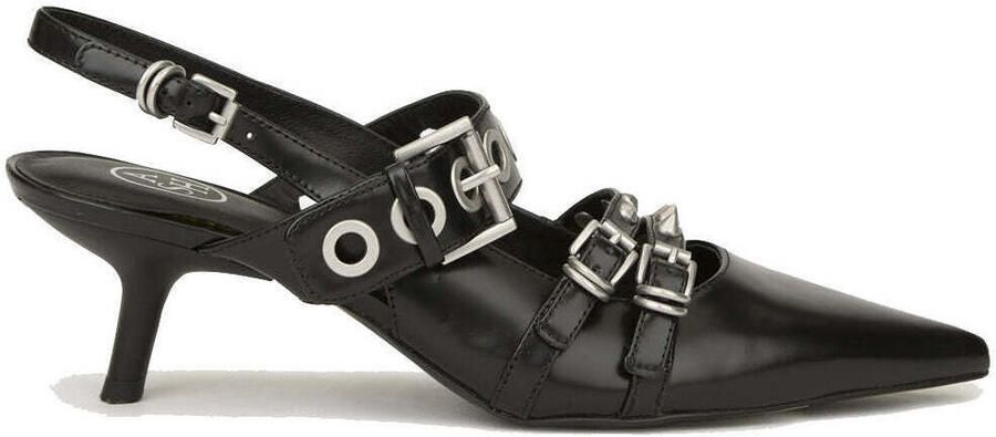 ASH Zwarte leren platte schoenen met stud-detailing