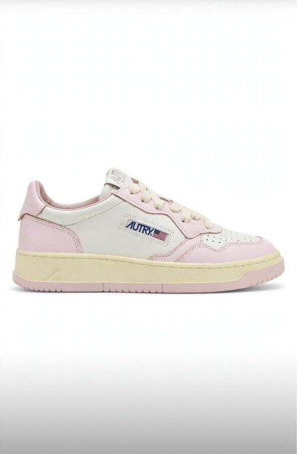 Autry Witte en Roze Lage Leren Sneakers Witte Roze Leren Sneakers voor Dames Multicolor White