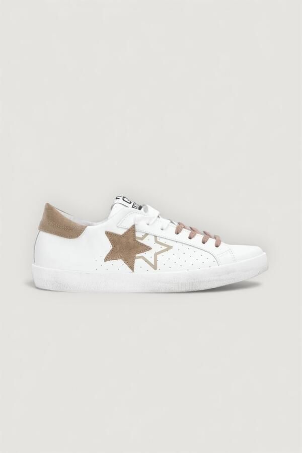 2Star Witte Leren Sneaker met Taupe Suède Details - Foto 2
