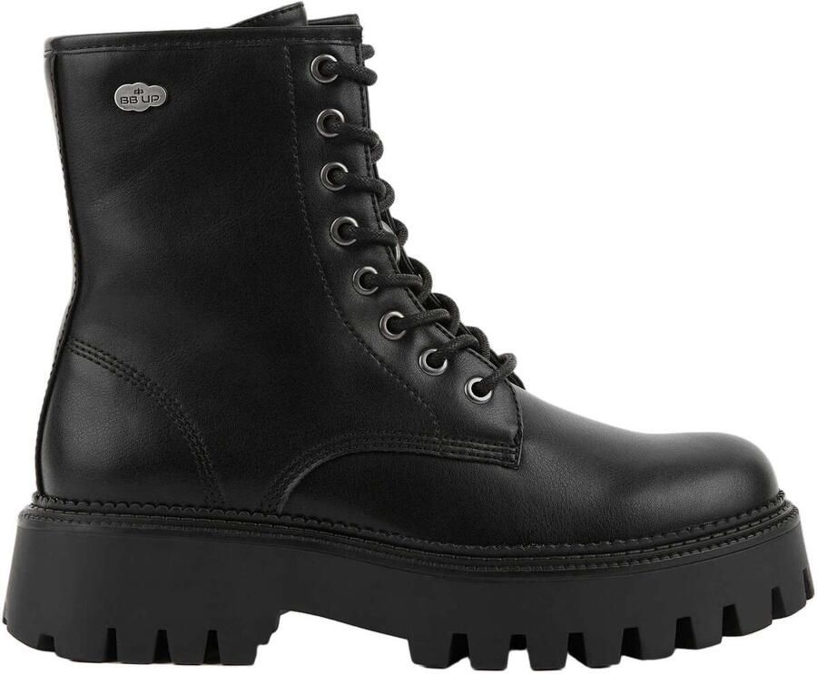 Bb Up Enkellaarzen BOTÍN MILITAR NEGRO DE MUJER EN SUELA TRACK 2608 PU NEGRO