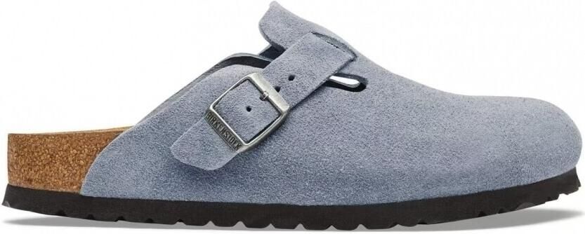 Birkenstock Klompen Boston Suede Leather Narrow Stone Blue