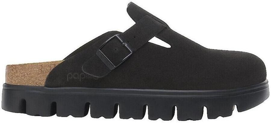 Birkenstock Klompen Mules Boston Chunky en velours noir
