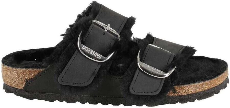 Birkenstock Zwarte Leren Sandalen met Bontdetail Black Dames - Foto 5