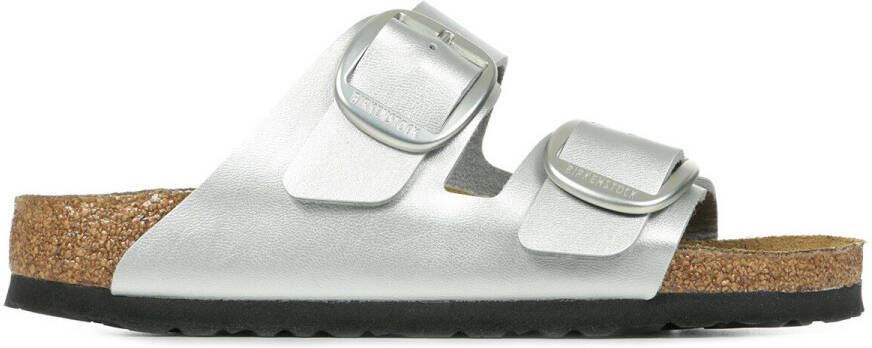 Birkenstock Zilveren Platte Gesp Sliders Grijs Dames