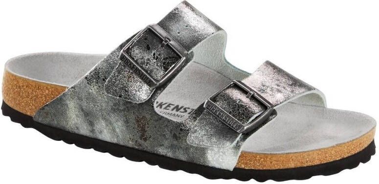 Birkenstock slipper ARIZONA Vintage Metallic Gray Silver narrow Veloursleder