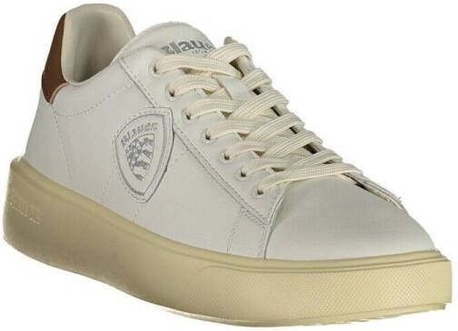 Blauer Witte Leren Sportsneaker met Bruine Accenten