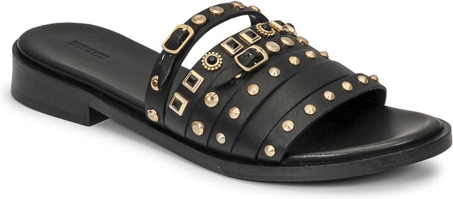 Bronx Thrill leren slippers met studs zwart/goud - Schoenen.nl