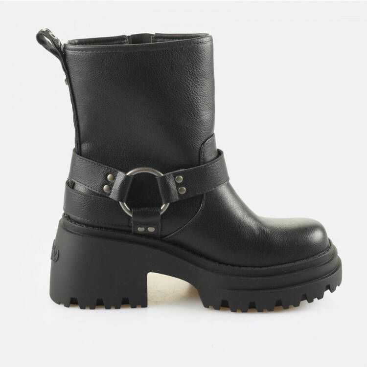 Buffalo Bikerboots BRAVR BIKER LO biker enkellaars plateaustiefelette blokhak met decoratieve gespen
