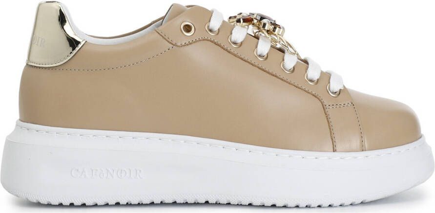 CafèNoir Beige Leren Sneakers voor Dames Beige Dames