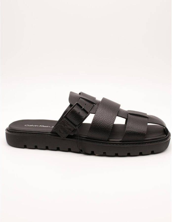 Calvin Klein Jeans Leren slippers met labeldetail