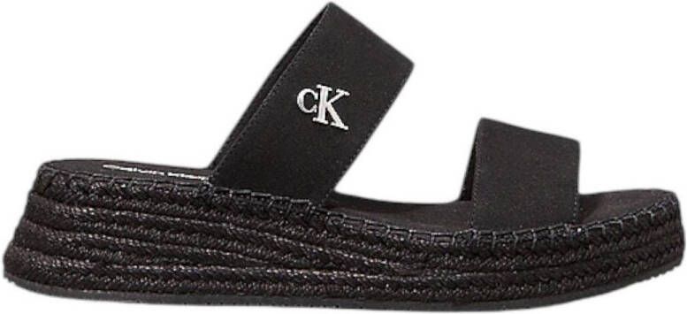 Calvin Klein Slippers SPORTY ROPE MG LTH WEBBING zomerschoen slippers pool-slides strand-schoen met bamboe-decoratie