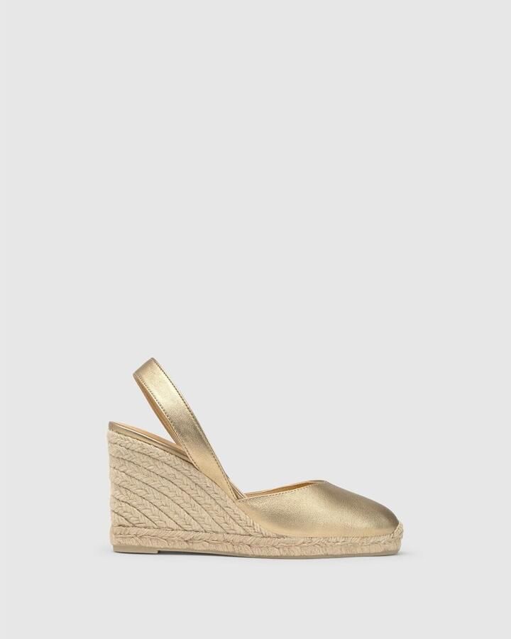 Castañer Carissa metallic leren espadrilles met open hiel en 9 cm sleehak. - Foto 2