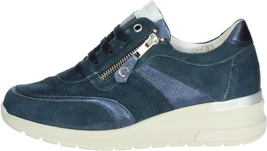 Cinzia Soft Leren Sneakers met Veters en Rits Blue Dames - Foto 2
