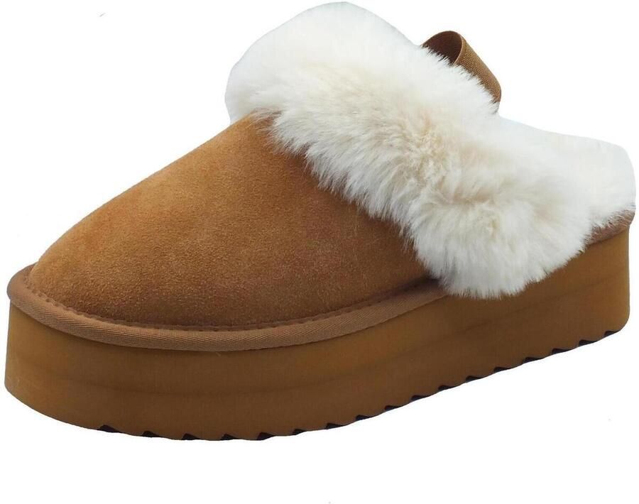 Colors of California Suède Platform Slipper met Enkelband Beige Dames - Foto 3