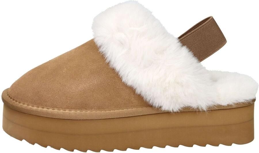 Colors of California Suède Platform Slipper met Enkelband Beige Dames - Foto 5