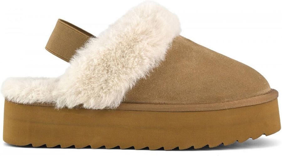 Colors of California Suède Platform Slipper met Enkelband Beige Dames - Foto 3