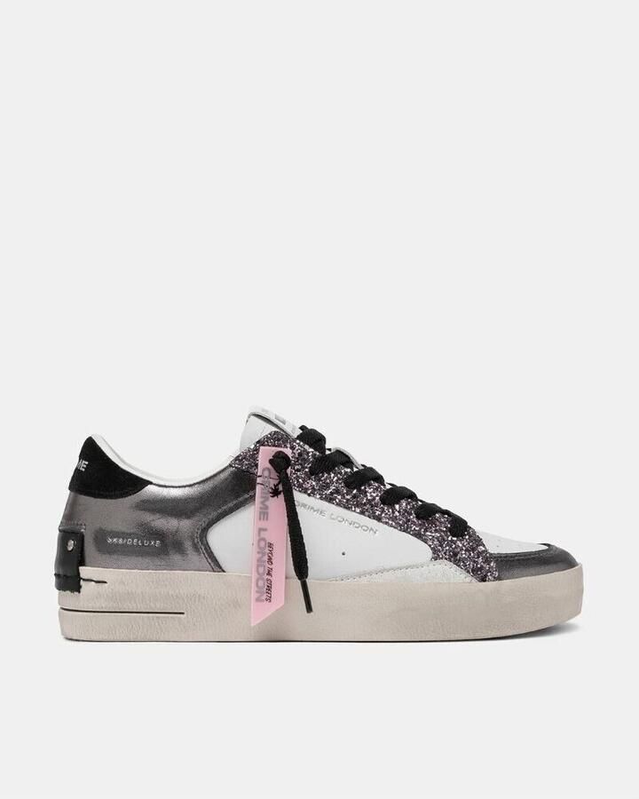 Crime London Zilveren Glitter Sneakers Stijlvol Italiaans Vakmanschap Gray Dames