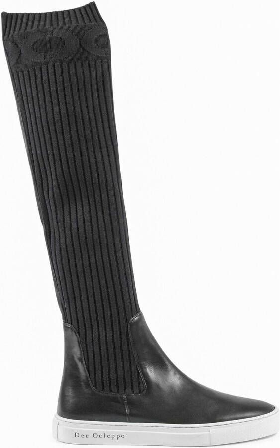 Dee Ocleppo Laarzen Knit Bootie Zwarte Leren Laarzen