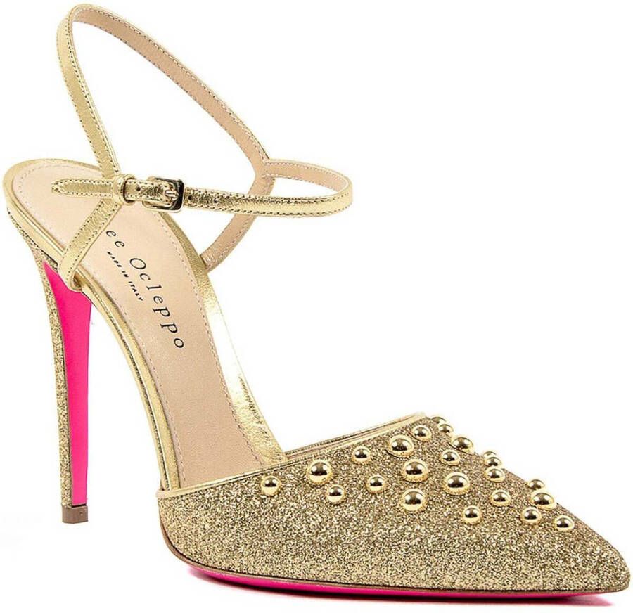 Dee Ocleppo Sandalen Gouden glitterpomp met studsEnkelbandje