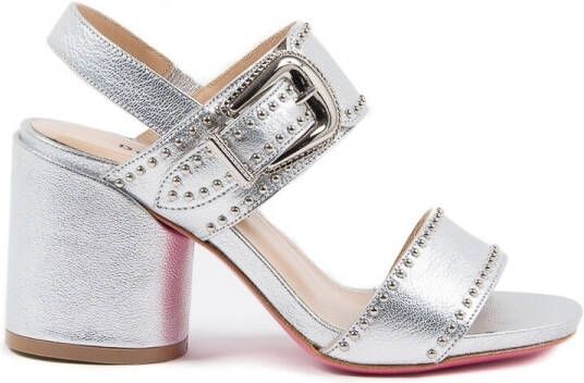 Dee Ocleppo Sandalen Zilveren sandalen met blokhak en studs