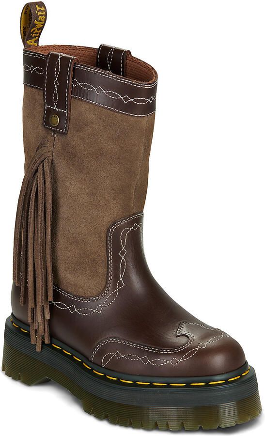 Dr. Martens Platte laarzen FRINGE MID PULL ON BOOT DARK BROWN CLASSIC PULL UP+BRONX SUEDE