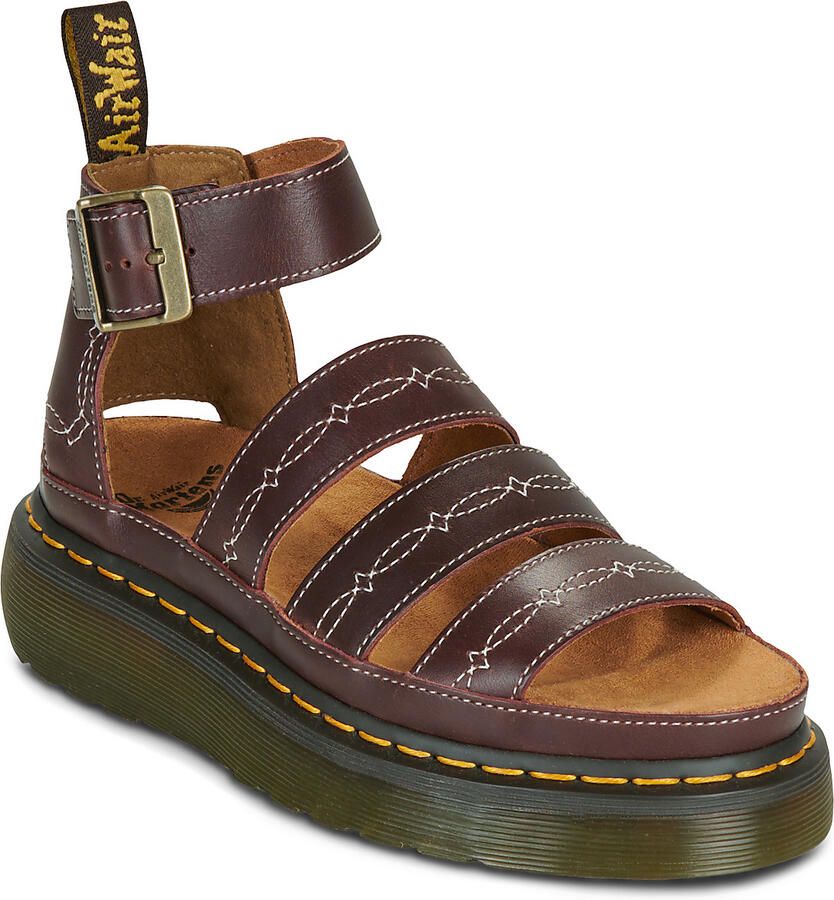Dr. Martens Platte sandalen CLARISSA QUAD RODEO 3 STRAP SANDAL DARK BROWN CLASSIC PULL UP