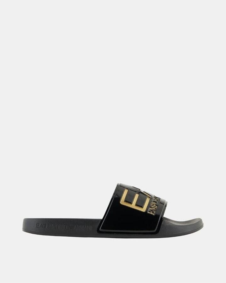 Ea7 Emporio Ar i Teenslippers Visibility Logo Slides Shiny Black Gold - Foto 3