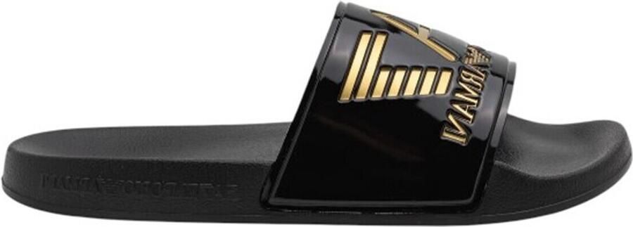 Ea7 Emporio Ar i Teenslippers Visibility Logo Slides Shiny Black Gold - Foto 6