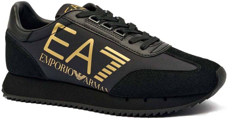 Ea7 Emporio Armani Lage Sneakers Runner Trainers Triple Black Gold
