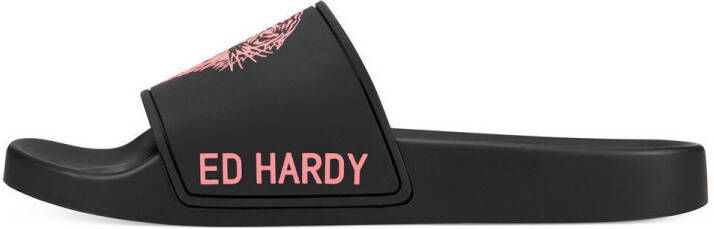 Ed Hardy Teenslippers Sexy beast sliders black-fluo red