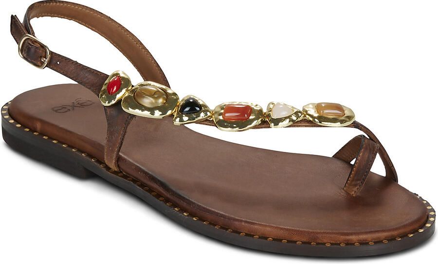 Exé Shoes Platte sandalen 557 IRENE-LEATHER-BROWN
