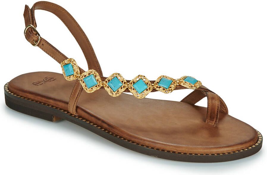 Exé Shoes Sandalen 530-MILOS-LEATHER-BROWN-TURQUOISE