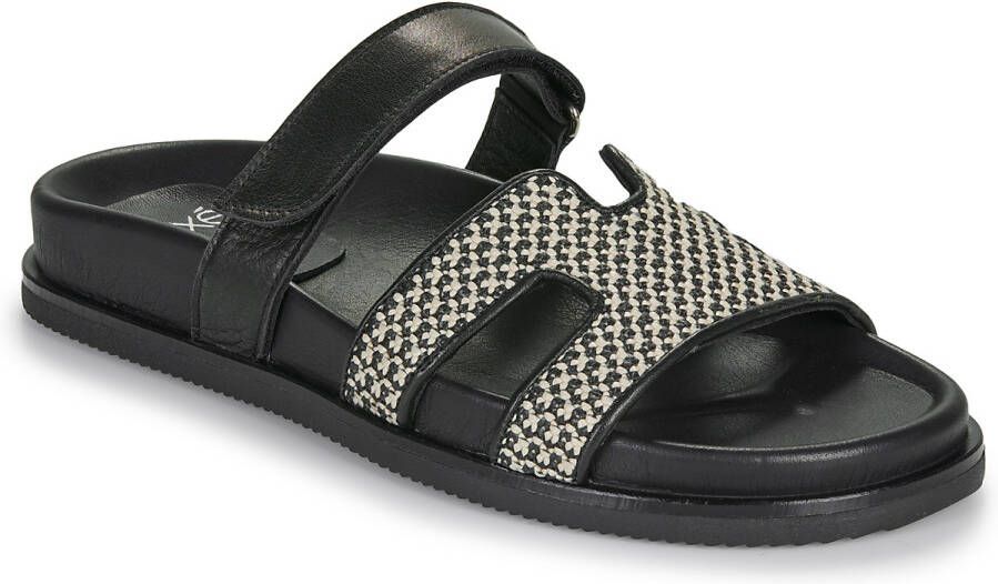 Exé Shoes Slippers 966-KIMOLOS-LEATHER-BEIGE-BLACK