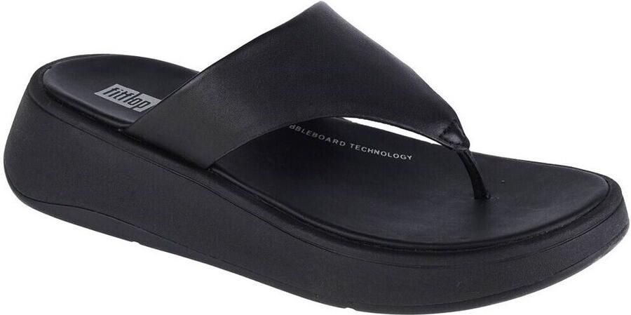 FitFlop F-Mode Leather Flatform Toe-Post Sandals ZWART - Foto 4