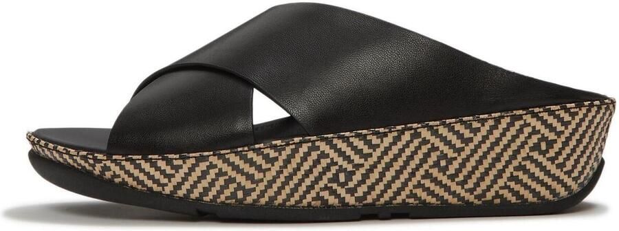 FitFlop Lulu Lux Graphi Weave Leather Cross Slides ZWART - Foto 2