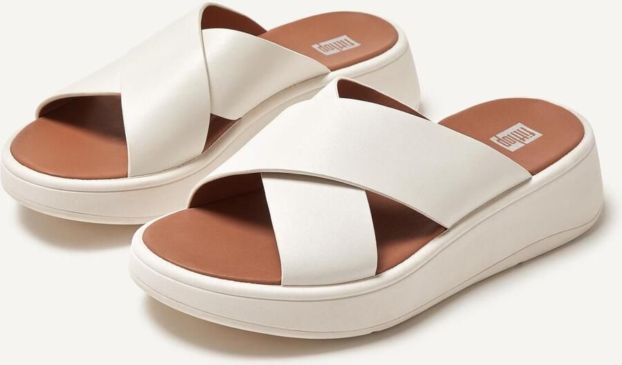 FitFlop F-Mode Leather Flatform Cross Slides BEIGE - Foto 5