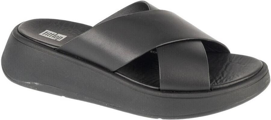 FitFlop Slippers F-MODE LEATHER FLATFORM CROSS SLIDES All Black - Foto 6