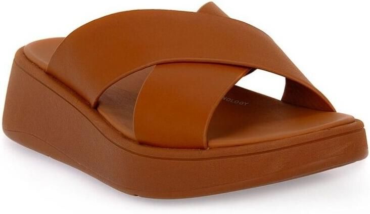 FitFlop Teenslippers F-MODE LEATHER FLATFORM CROSS SLIDES Light Tan - Foto 2
