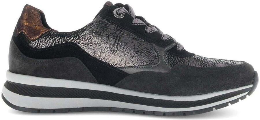 Gabor Zwarte Leren Sneakers met Suède Details