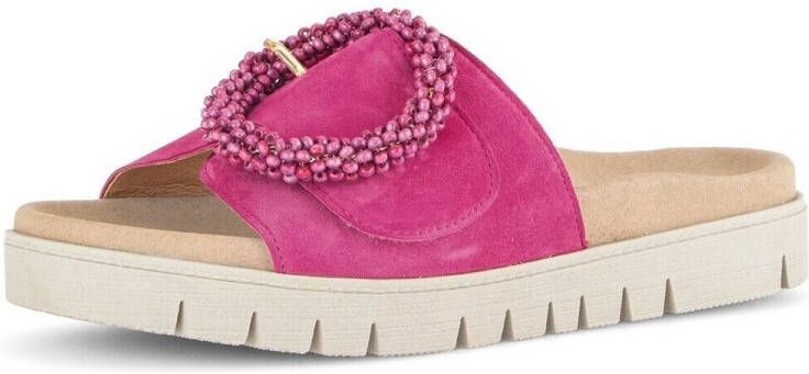 Gabor Slippers plateau zomerschoen slippers met sierparels aan de decoratieve gesp