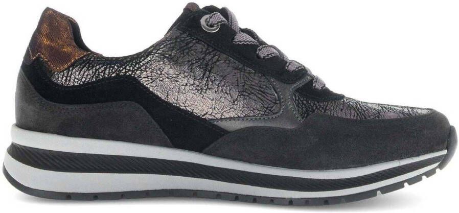 Gabor Zwarte Leren Sneakers met Suède Details