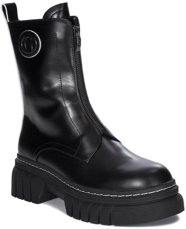 GUESS Annia leren enkelboots zwart wit
