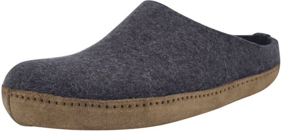 Haflinger Emil's Toffel -instap pantoffel Antraciet Vilt Fashion Pantoffel leren loopvlak anatomisch voetbed
